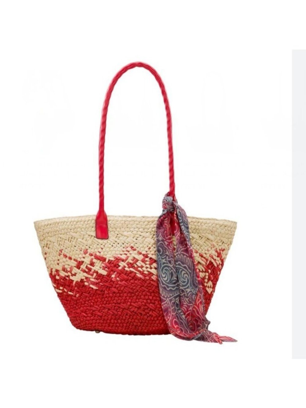 PATRICIA NASH Calypso straw women's large tote bag with scarf - Natural /Red